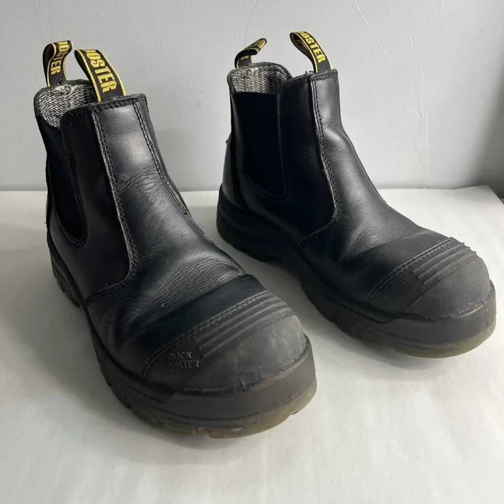 RockRooster Bakken Black Pull on Leather Work Boots Unisex (M9‎ | W10.5)